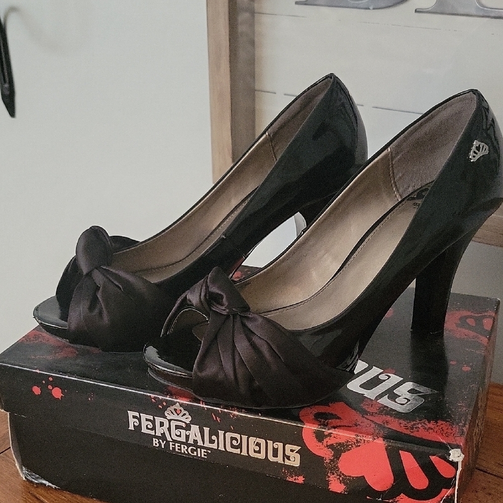 Fergalicious Black Peep Toe Heels
